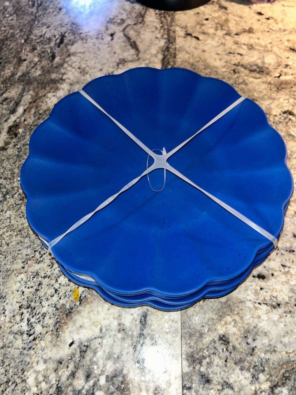 4 Blue Scalloped plate Set